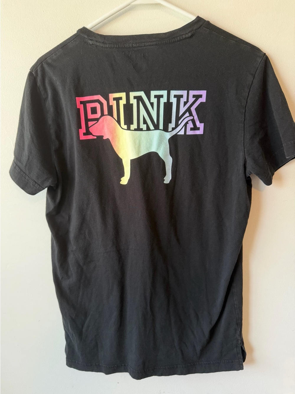 Pink Victoria’s Secret Black Rainbow Ombre Dog Campus Tee XS